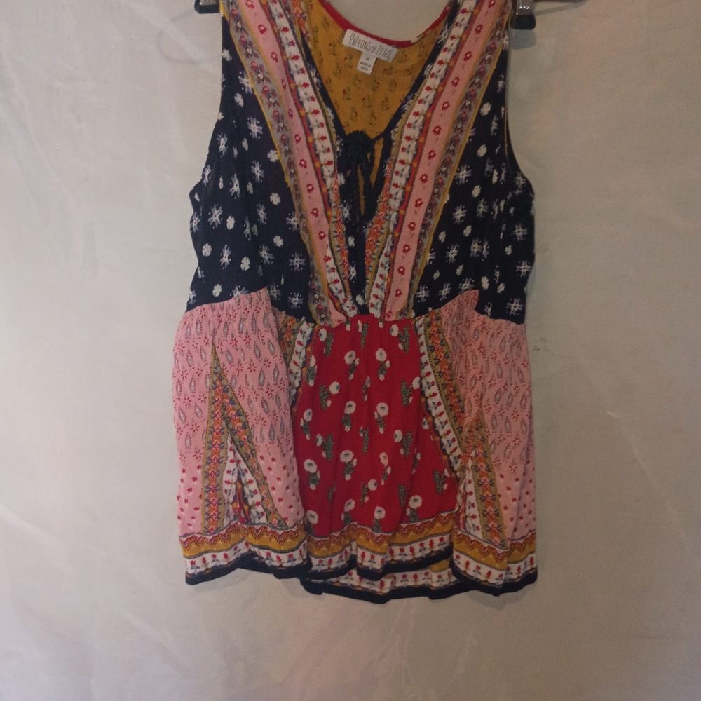 Patrons Of peace Sleeveless V-Neck Patchwork Tank Top - Multi
